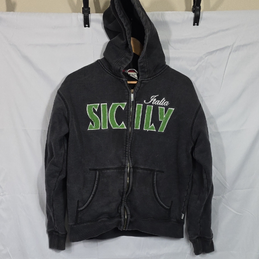 Blue Marlin Black Hoodie with Green Sicily Print Womens Size Medium (Glori)